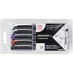 Zig Cartoonist Assorted Colors Mangaka 0.1mm Markers (pack Of 5)