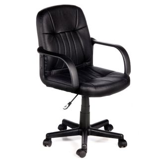 Comfort Products Mid back Black Leather Office Chair (BlackMaterials Leather, Nylon, FoamDimensions Adjustable 34.6 38.6 inches high x 22.6 inches wide x 24.8 inches longGenuine split leather, swivel and pneumatic lift height adjust, molded plastic armr