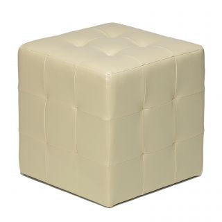 Ivory Faux Leather Cube Ottoman
