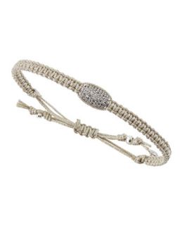 Crystal Studded Barrel Bead Metallic Cord Bracelet, Silver