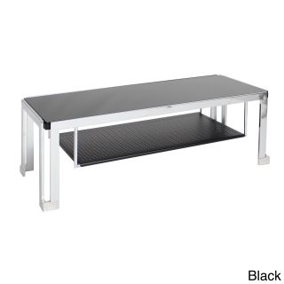 Lumisource Geometric Modern Tv Stand (Black, whiteFinish Chrome Materials Tempered glass, metalGlass Tempered glassNumber of shelves Two (2) Top shelf dimensions 47 inches wide x 17.75 inches deep Bottom shelf dimensions 34 inches wide x 16.75 inche