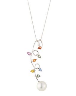 South Sea Pearl & Sapphire Pendant Necklace, White