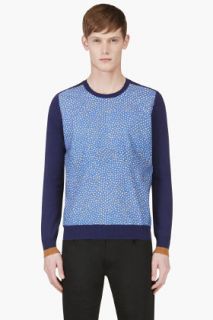 Carven Blue Crewneck Contrast Fabric Sweater