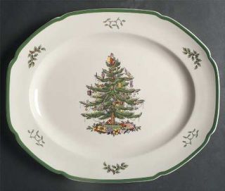 Spode Christmas Tree Green Trim 16 Oval Serving Platter, Fine China Dinnerware