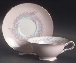 Minton Malta Pink Footed Cup & Saucer Set, Fine China Dinnerware   Pink Band,Pin