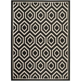 Safavieh Polypropylene Indoor/ Outdoor Courtyard Black/ Beige Rug (53 X 77)