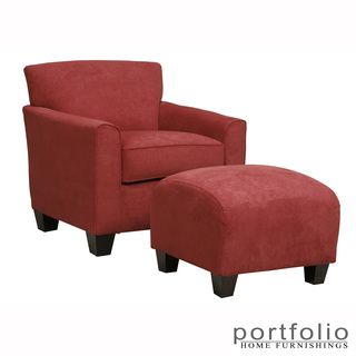 Portfolio Park Avenue Crimson Red Hand tied Chair And Ottoman