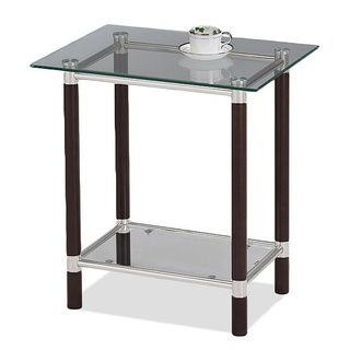 Coffee And Brushed Nickel Glass top End Table