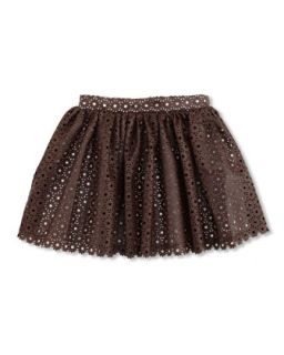Laser Cut Faux Leather Skirt, Brown, 4 6X