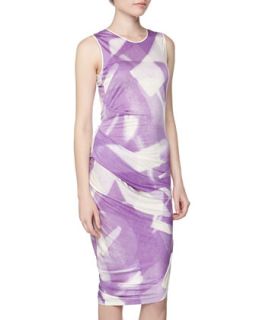 Sleeveless Draped Reflection Print Dress, Hyacinth Specular