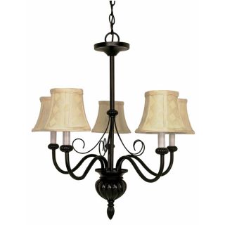 Vanguard   5 Light Chandelier   Textured Black Finish With Diamond Patterned Shantung Shades