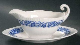 Wedgwood Cornflower Blue Gravy Boat with Attached Underplate, Fine China Dinnerw