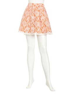 Lace Overlay Pleated Skirt, Orange