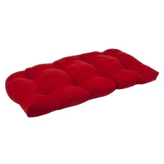 Pillow Perfect Outdoor Red Wicker Loveseat Cushion (RedPattern SolidMaterials 100 percent polyesterFill 100 percent virgin polyester fiberClosure Sewn seam Weather resistantUV protectedCare instructions Spot clean Dimensions 44 inches long x 19 inch