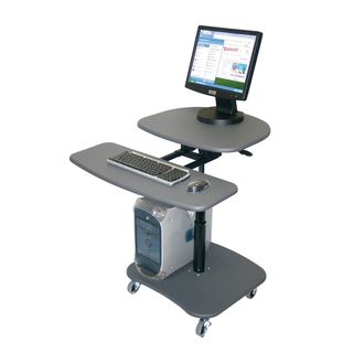 Offex Mobile Hydraulic Adjustable Height Multimedia Computer Desk Workstation Carts Stand (GreyDimensions 27 inches width x 12 inches depthUnit is 31.5 inches width x 29 inches depthKeyboard shelf measures 27 inches wide x 12 inches deepBase can be used