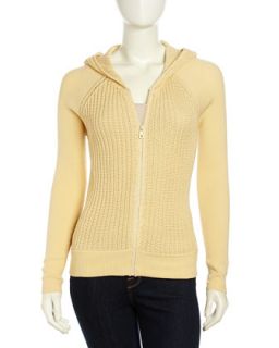 Cable Knit Zip Front Hoodie, Buttercream