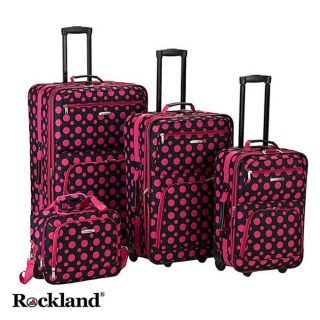 Rockland Black/pink Dot 4 piece Expandable Luggage Set