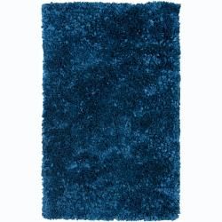 Handwoven Safir Teal Blue Solid Color Shag Rug (36 X 56)