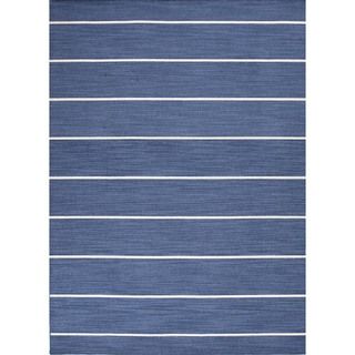 Handmade Flat weave Stripe Denim Blue Wool Runner (26 X 8)