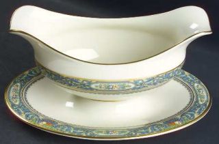 Lenox China Autumn (Newer, Gold Backstamp) Gravy Boat with Attached Underplate,