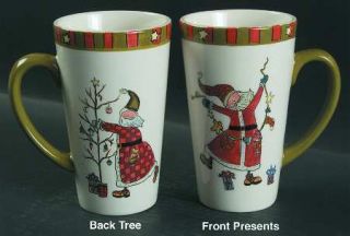 Celebrate Santa Latte Mug, Fine China Dinnerware   Susan Winget,Yellow Stars,Gre