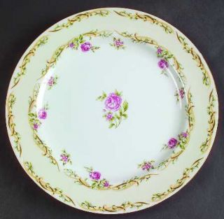 Aladdin Ala19 Dinner Plate, Fine China Dinnerware   Pink Roses,Leaf Scrolls,Gold