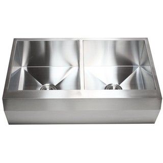 36 inch 16 Gauge Stainless Steel Farm Apron Well Angled 50/50 Double Bowl Kitchen Sink