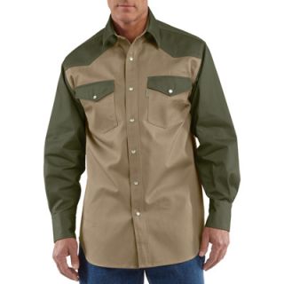 Carhartt Ironwood Snap Front Twill Work Shirt   Khaki/Moss, 2XL, Model# S209