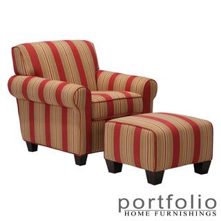 Portfolio Mira 8 way Hand tied Crimson Red Stripe Arm Chair And Ottoman