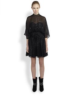 Saint Laurent Flutter Sleeve Dot Dress   Noir