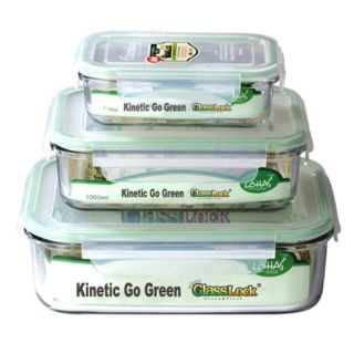 Kinetic 01317 Go Green GlassLock 6 Piece Rectangular Food Storage Set   01317
