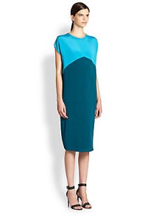 Zero + Maria Cornejo Silk Crepe Colorblock Dress   Aqua Blue