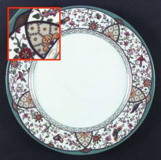 Christian Dior Cloisonne Dinner Plate, Fine China Dinnerware   Teal Band,Flowers