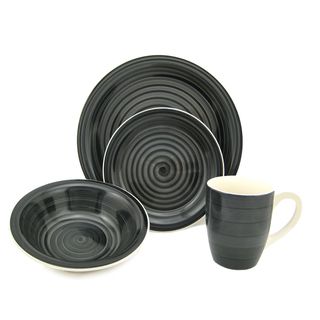 Black Swirl Stoneware 16 piece Dinnerware Set