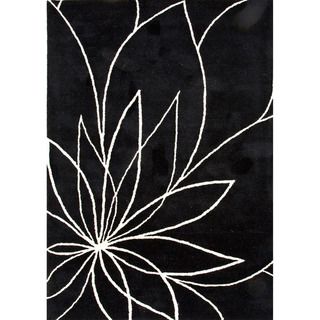 Hand tufted Contemporary Floral Pattern Gray/ Black Rug (5 X 8)