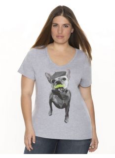 Lane Bryant Plus Size French dog graphic tee     Womens Size 14/16, Heather