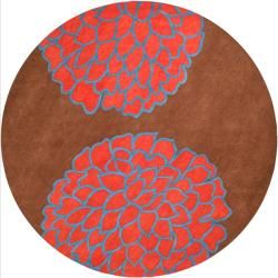 Hand tufted Contemporary Brown/red Floral Altamura New Zealand Wool Abstract Rug (8 Round)