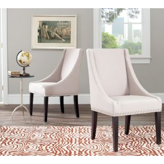 Safavieh Sloping Arm Beige Linen Nailhead Dining Chair (set Of 2)