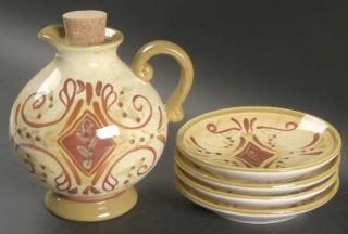 Amalfi Oil Set, Jar with Cork and 4 Dip Bowls, Fine China Dinnerware   Rust Scro