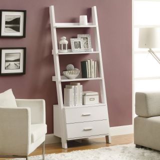 Monarch 69 in. Ladder Bookcase with 2 Storage Drawers   White   I 2562