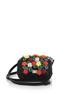 Dolce & Gabbana Mini Charles Raffia Flower Shoulder Bag   Black