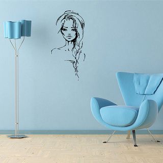 Girl With Beauty Hair Vinyl Wall Decal (Glossy blackEasy to applyDimensions 25 inches wide x 35 inches long )