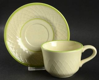 Franciscan Mint Weave Flat Cup & Saucer Set, Fine China Dinnerware   Embossed La