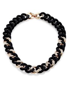 ABS by Allen Schwartz Jewelry Silicone Pave Chain Link NecklaceBlack   Gold Blac