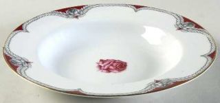 Narumi Victory Rim Soup Bowl, Fine China Dinnerware   Pink Rose,Gray Rose/Laurel