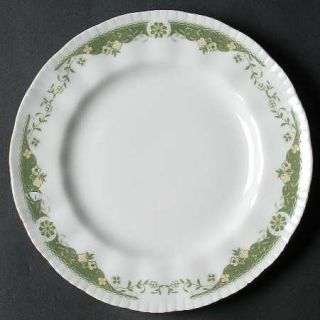 Paragon Lynwood Bread & Butter Plate, Fine China Dinnerware   Green Border, Flor