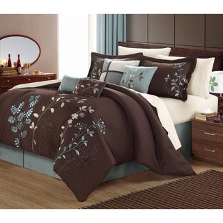Bliss Garden Chocolate Brown 12 piece Bed In A Bag With Sheet Set