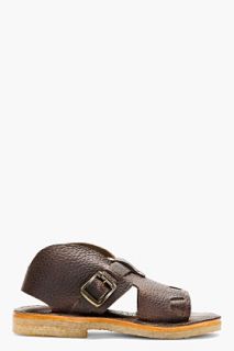 Yuketen Brown Grained Leather Semi_chukka Sandals