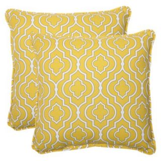 Outdoor 2 Piece Square Throw Pillow Set   Yellow/White Starlet