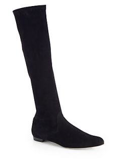 Manolo Blahnik Pascalare Stretch Suede Knee High Boots   Black